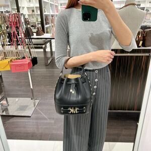 Michael Kors 35S3G6RM2T Reed Medium Studded Pebbled Leather Bucket Bag IN BLACK